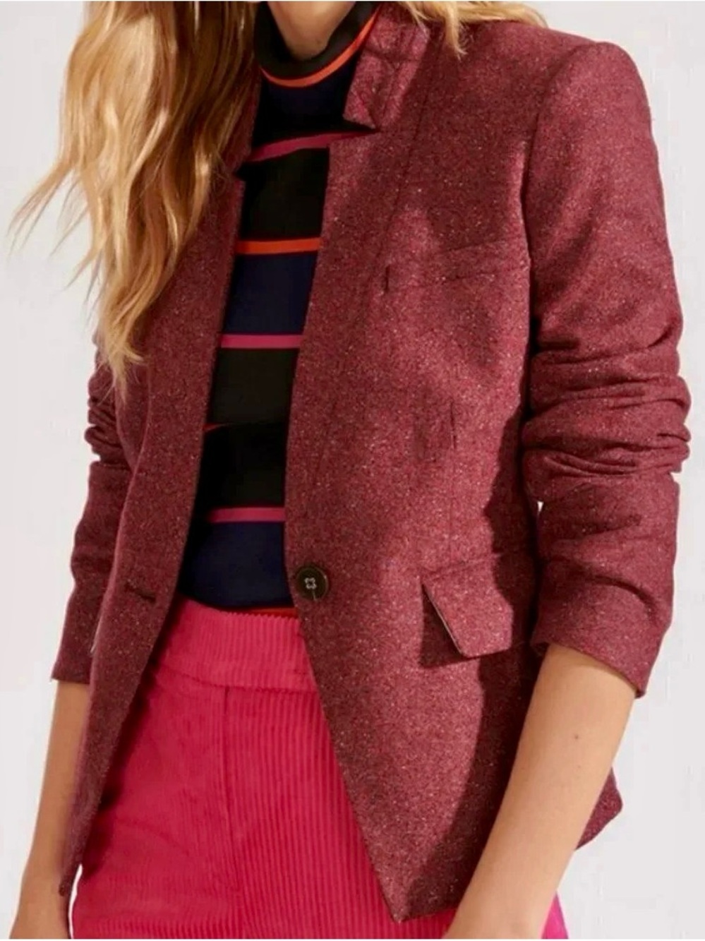 Veronica Beard Wool Silk Blend Single-Button Blazer in Berry Size 4